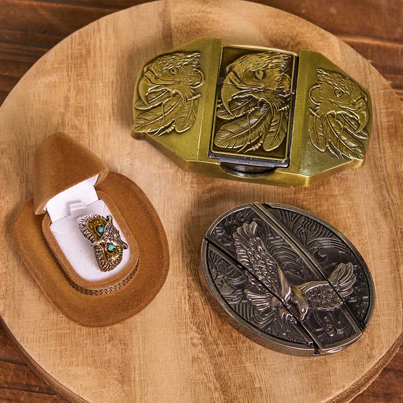 Eagle Theme DIY Hidden Knife Belt Buckle Lighter Ring Bundle Set