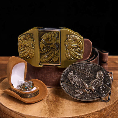 Eagle Theme DIY Hidden Knife Belt Buckle Lighter Ring Bundle Set