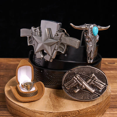 Turquoise Bull Pendant DIY Gun Hidden Knife Belt Buckle Ring Lighter Bundle Set