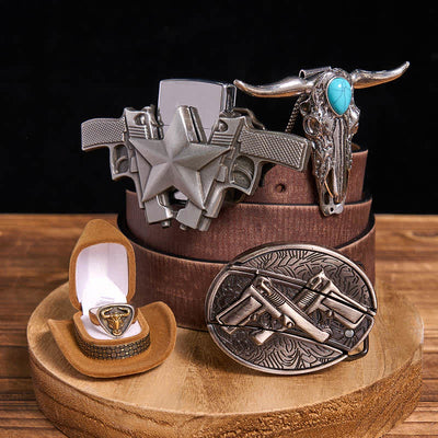 Turquoise Bull Pendant DIY Gun Hidden Knife Belt Buckle Ring Lighter Bundle Set