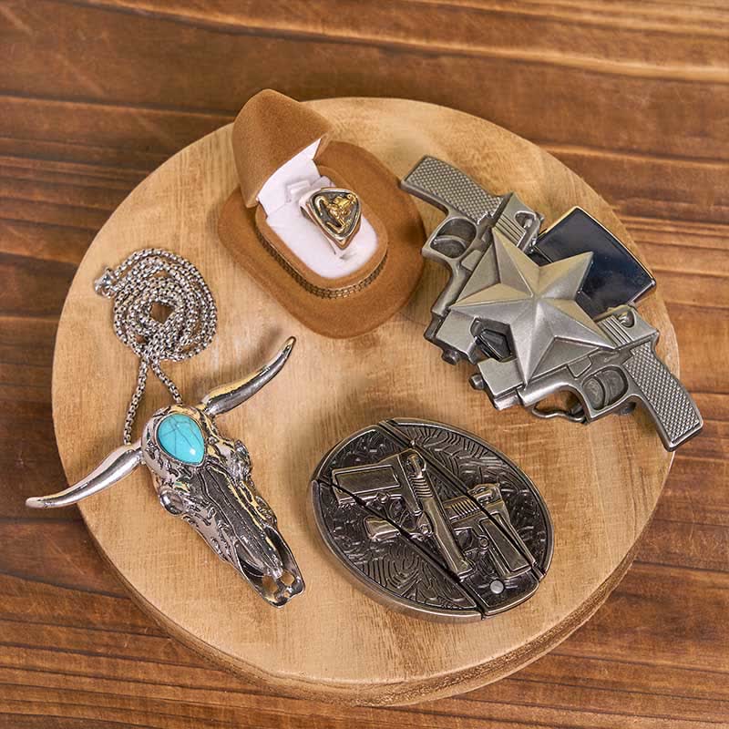 Turquoise Bull Pendant DIY Gun Hidden Knife Belt Buckle Ring Lighter Bundle Set