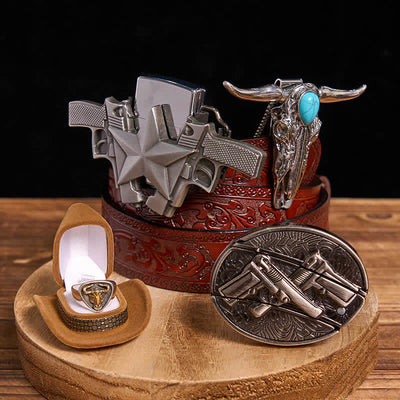 Turquoise Bull Pendant DIY Gun Hidden Knife Belt Buckle Ring Lighter Bundle Set