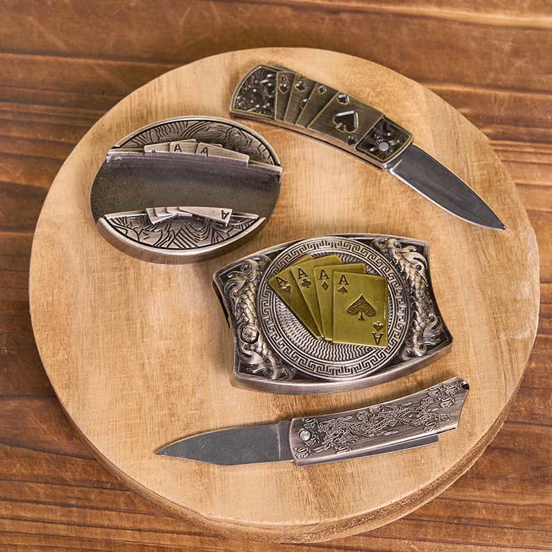 DIY Poker Hidden Knife Belt Buckle Bull Ring Longhorn Pendant Bundle Set