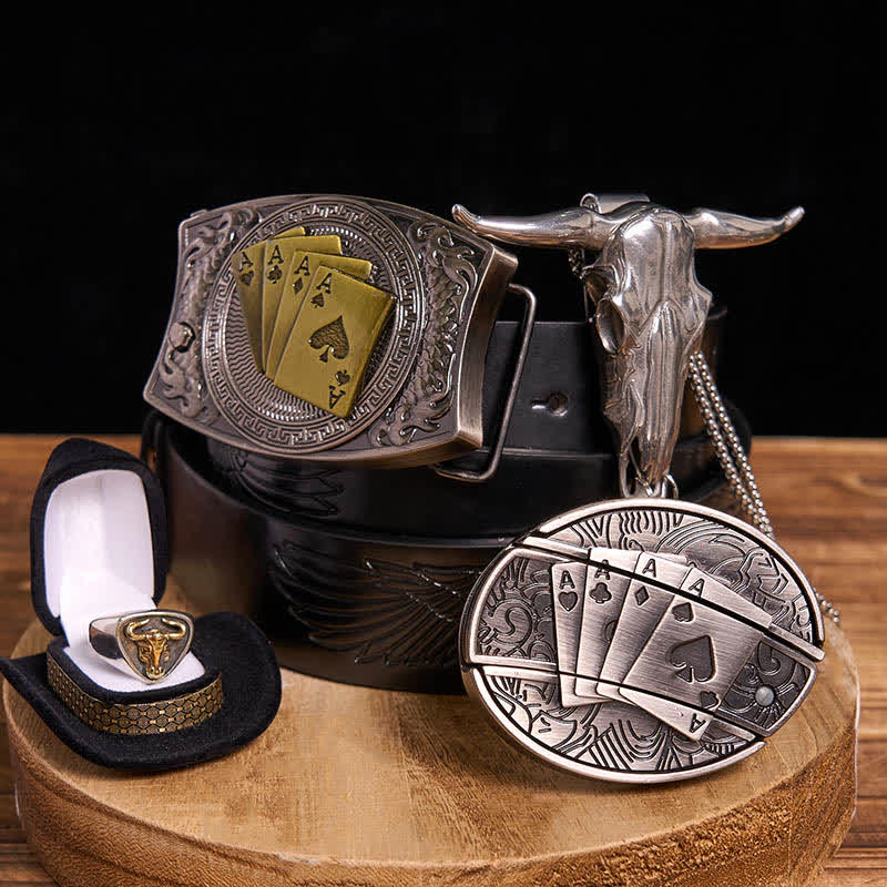 DIY Poker Hidden Knife Belt Buckle Bull Ring Longhorn Pendant Bundle Set