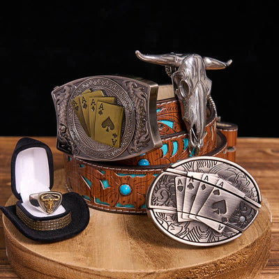 DIY Poker Hidden Knife Belt Buckle Bull Ring Longhorn Pendant Bundle Set