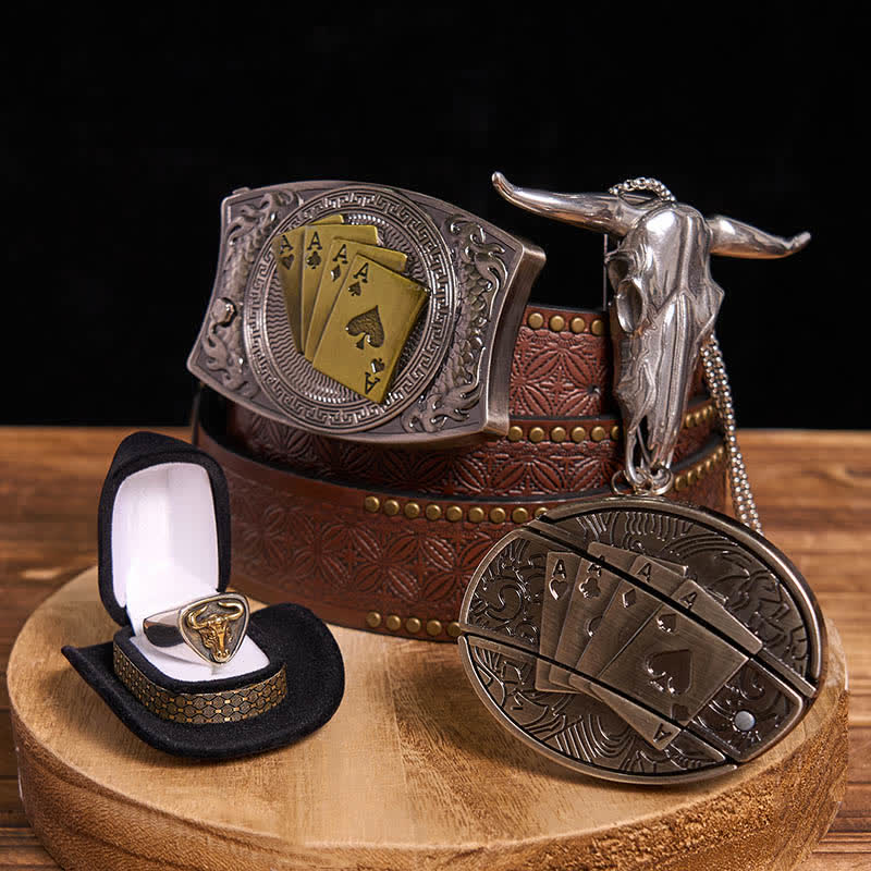 DIY Poker Hidden Knife Belt Buckle Bull Ring Longhorn Pendant Bundle Set