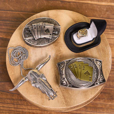 DIY Poker Hidden Knife Belt Buckle Bull Ring Longhorn Pendant Bundle Set