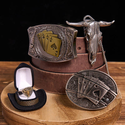 DIY Poker Hidden Knife Belt Buckle Bull Ring Longhorn Pendant Bundle Set