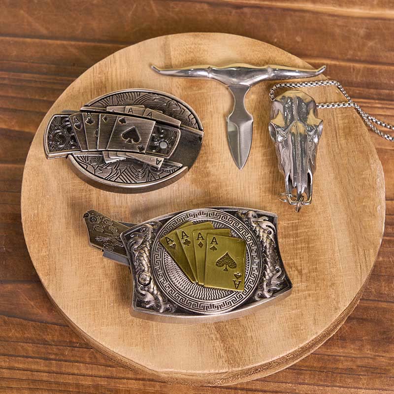 DIY Poker Hidden Knife Belt Buckle Bull Ring Longhorn Pendant Bundle Set