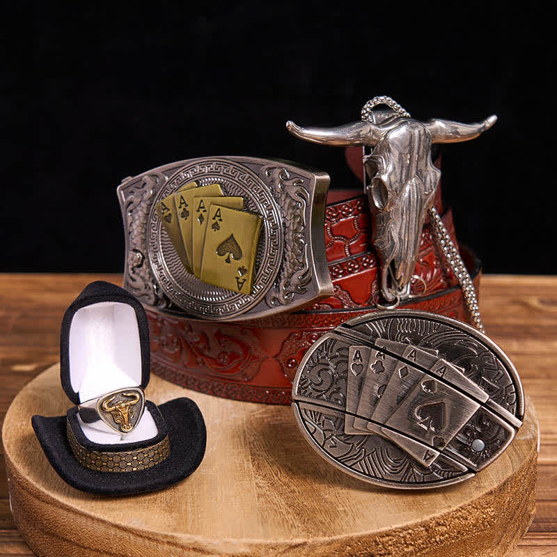 DIY Poker Hidden Knife Belt Buckle Bull Ring Longhorn Pendant Bundle Set