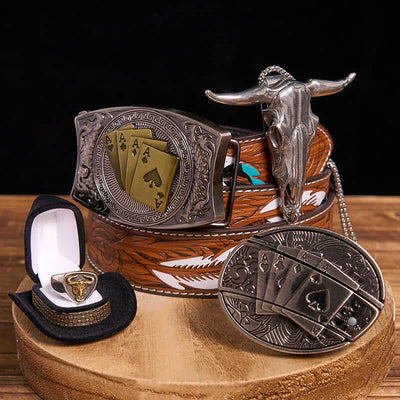 DIY Poker Hidden Knife Belt Buckle Bull Ring Longhorn Pendant Bundle Set