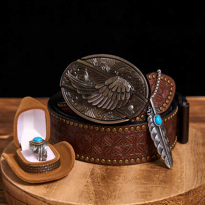 Angle Wing DIY Hidden Knife Belt Buckle Turquoise Feather Necklace Ring Bundle Set (Pre-Sale)