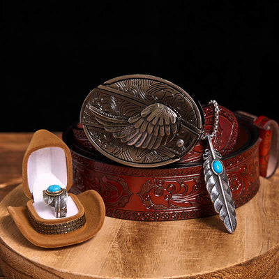 Angle Wing DIY Hidden Knife Belt Buckle Turquoise Feather Necklace Ring Bundle Set (Pre-Sale)