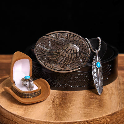 Angle Wing DIY Hidden Knife Belt Buckle Turquoise Feather Necklace Ring Bundle Set (Pre-Sale)