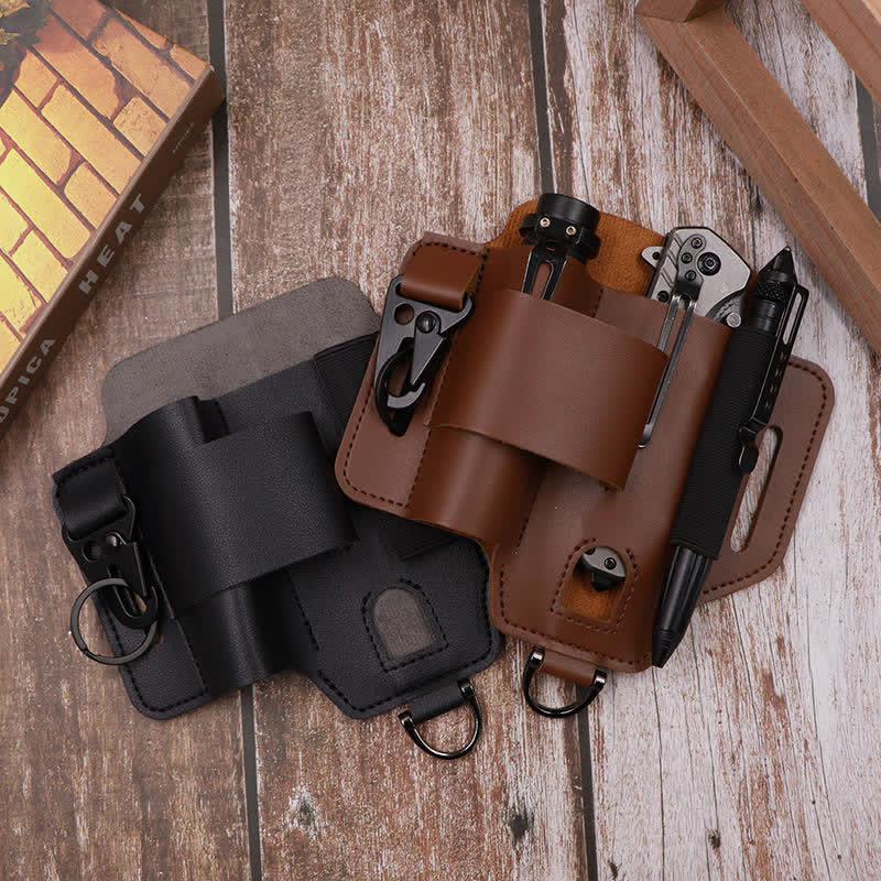 Multitool Sheath Folding Knife Flashlight Leather Belt Bag