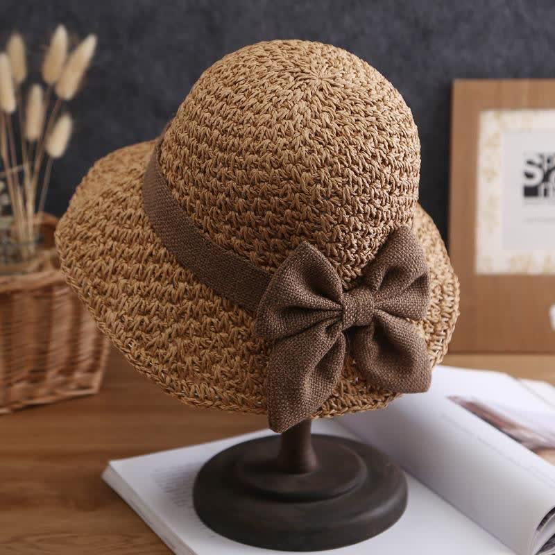 Bow Knot Beach Crochet Foldable Sun Straw Hat