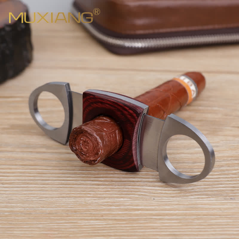 Red Wooden Double Guillotine Cigar Cutter