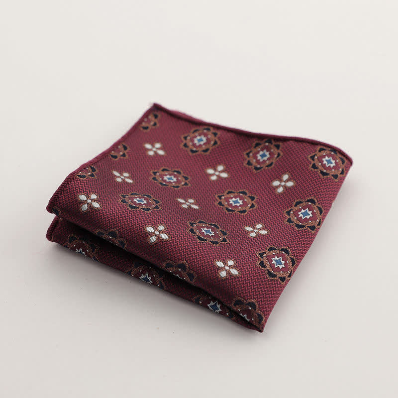 Men's Burgundy Series Striped Geometrical Pattern Pocket Square