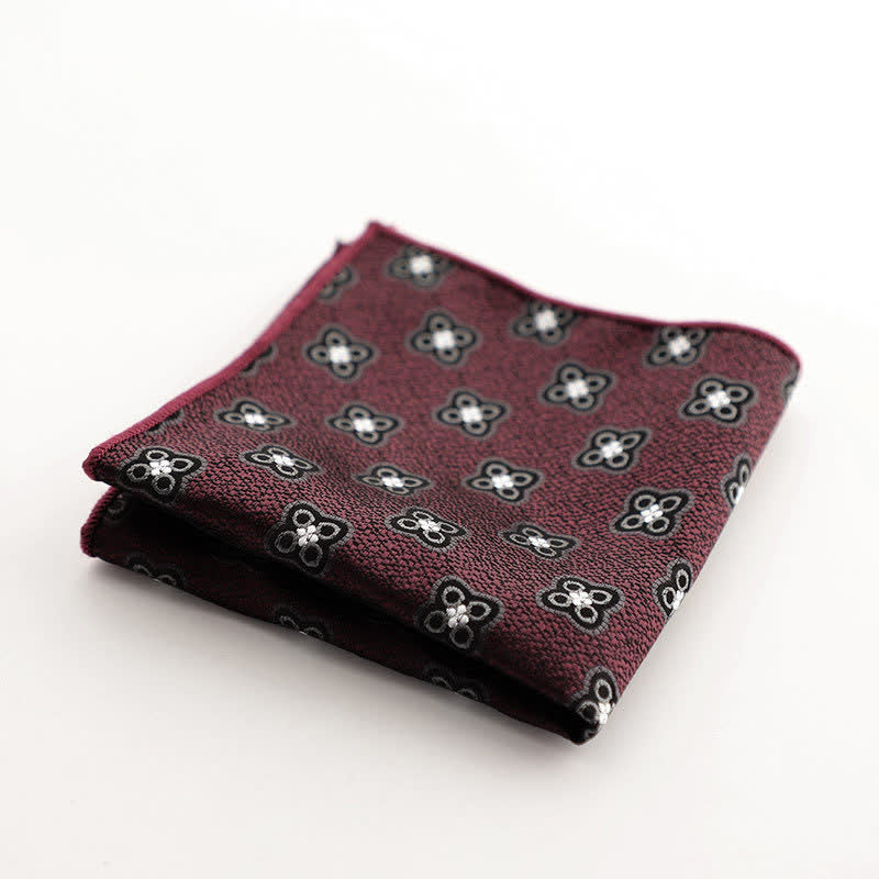 Men's Burgundy Series Striped Geometrical Pattern Pocket Square