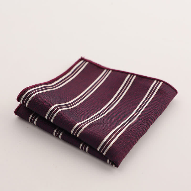 Men's Burgundy Series Striped Geometrical Pattern Pocket Square