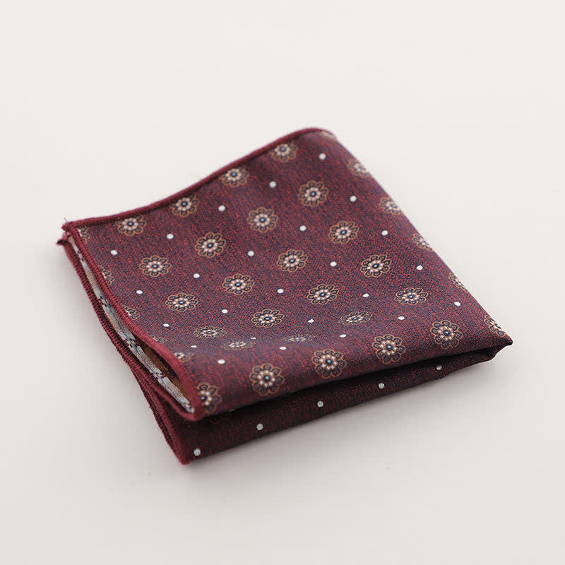 Men's Burgundy Series Striped Geometrical Pattern Pocket Square