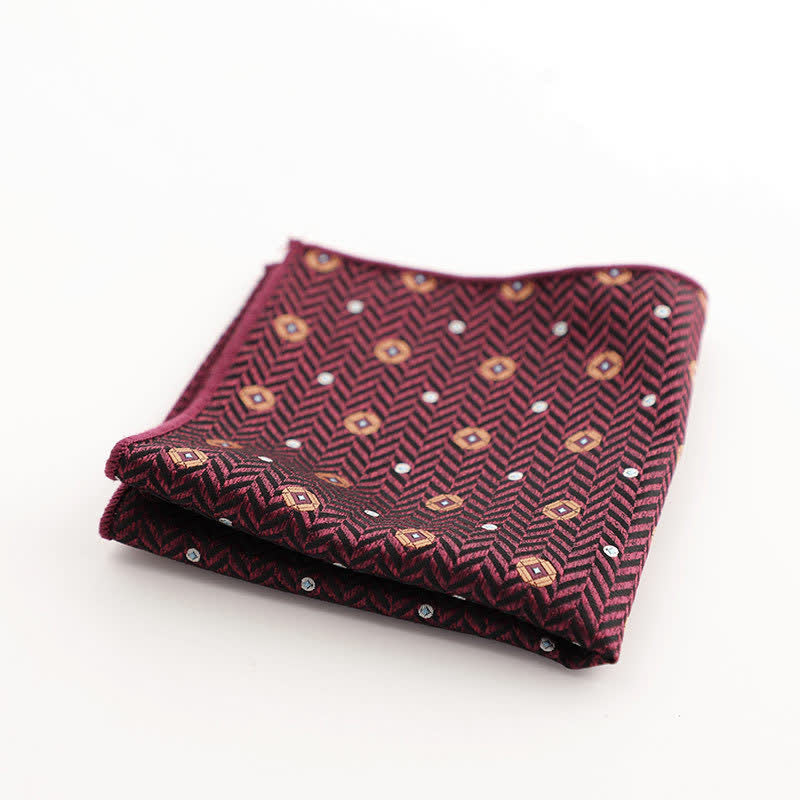 Men's Burgundy Series Striped Geometrical Pattern Pocket Square