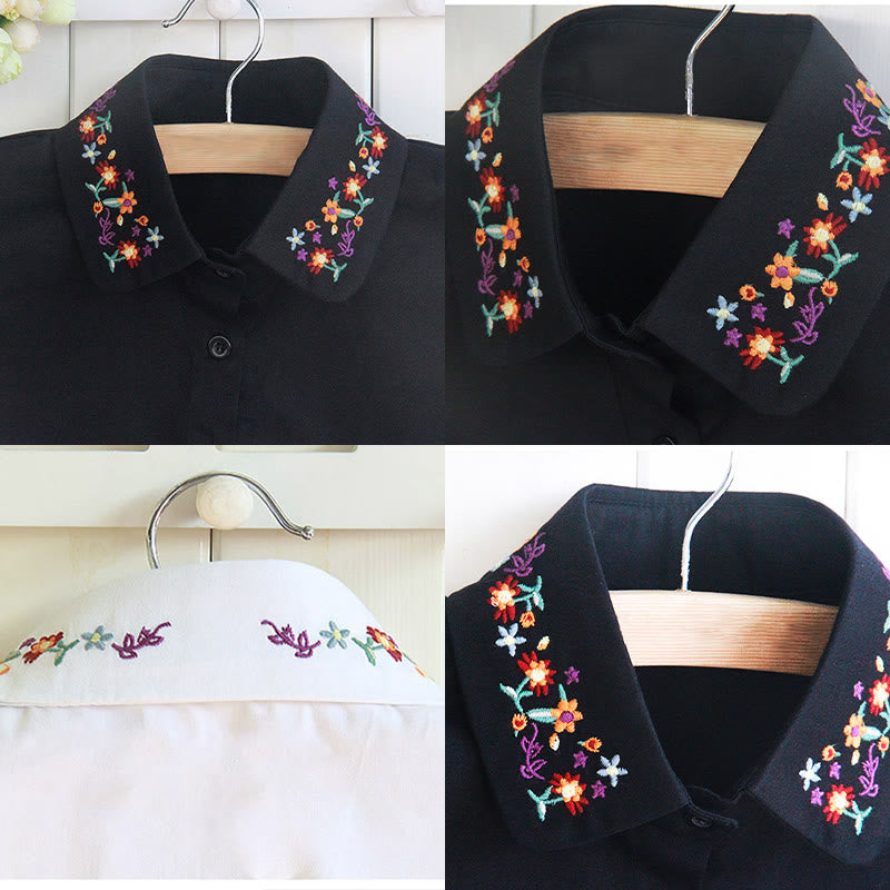 Detachable Lapel Shirt Embroidered Flower Fake Collar