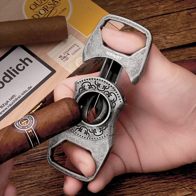 Retro Antique Silver 23MM V-Cut Premium Guillotine Cigar Cutter