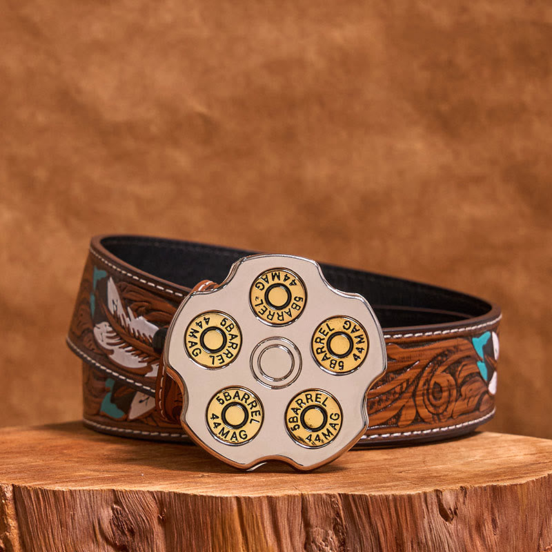 3D Bullet Wheel DIY Western Cowboy Buckle Leather Belt