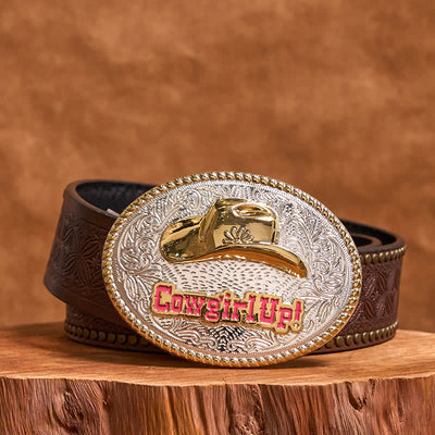 Cowgirl Up DIY Gold & Silver Western Hat Buckle Leather Belt