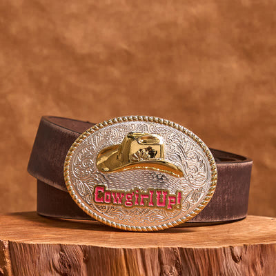 Cowgirl Up DIY Gold & Silver Western Hat Buckle Leather Belt