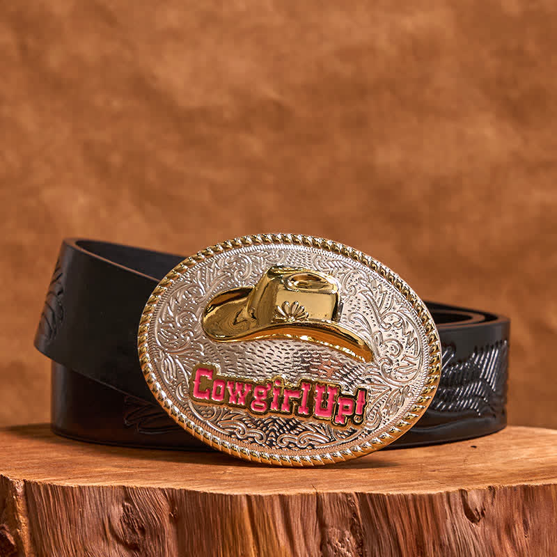 Cowgirl Up DIY Gold & Silver Western Hat Buckle Leather Belt