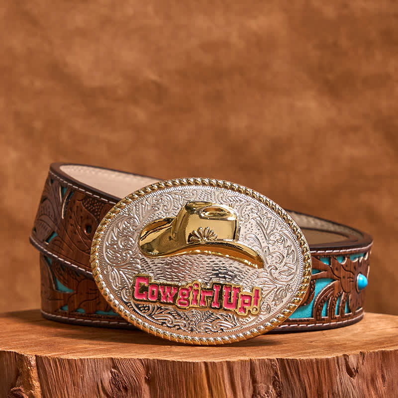 Cowgirl Up DIY Gold & Silver Western Hat Buckle Leather Belt