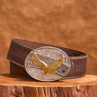 Men's DIY Gold & Silver Eagle Hidden Folding Knife Leather Belt