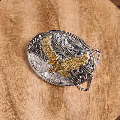 Men's DIY Gold & Silver Eagle Hidden Folding Knife Leather Belt