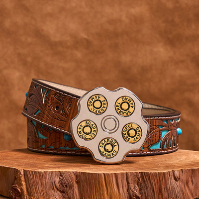 3D Bullet Wheel DIY Western Cowboy Buckle Leather Belt