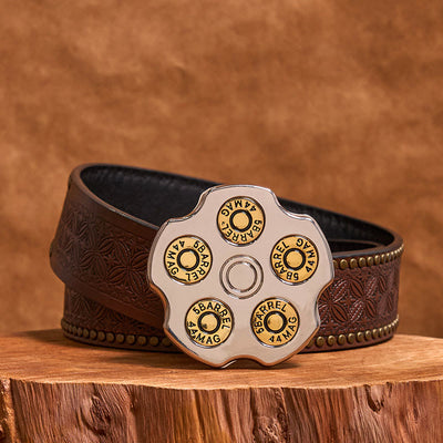 3D Bullet Wheel DIY Western Cowboy Buckle Leather Belt