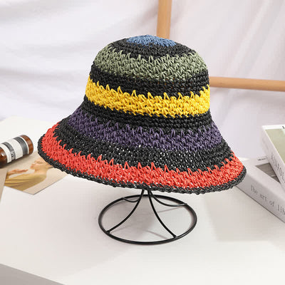 Women's Boho Style Colorful Rainbow Foldable Straw Hat