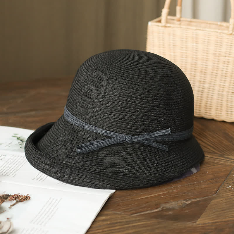 Women's Simple Style Roll Brim Foldable Straw Hat