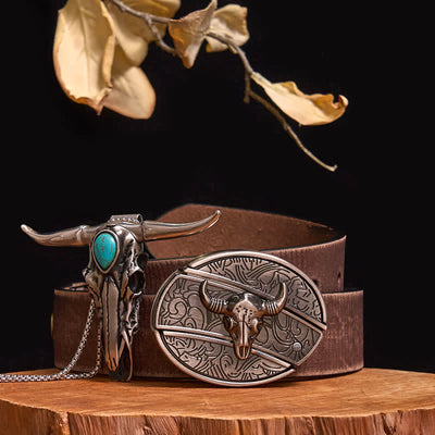 Practical DIY Hidden Knife Buckle Turquoise Longhorn Bull Pendant Bundle Set (Pre-Sale)