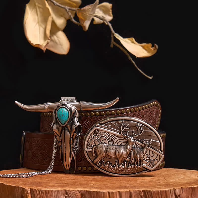 Practical DIY Hidden Knife Buckle Turquoise Longhorn Bull Pendant Bundle Set (Pre-Sale)