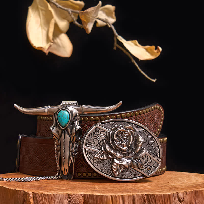 Practical DIY Hidden Knife Buckle Turquoise Longhorn Bull Pendant Bundle Set (Pre-Sale)