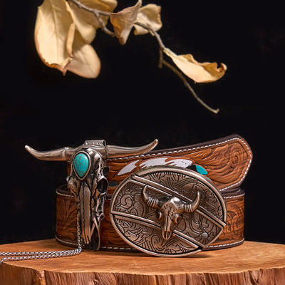 Practical DIY Hidden Knife Buckle Turquoise Longhorn Bull Pendant Bundle Set (Pre-Sale)