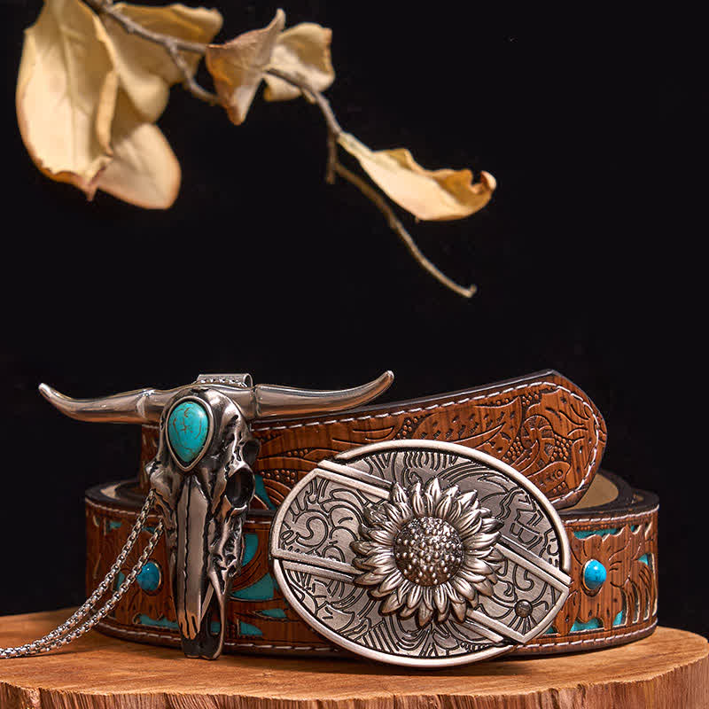 Practical DIY Hidden Knife Buckle Turquoise Longhorn Bull Pendant Bundle Set (Pre-Sale)