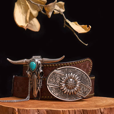 Practical DIY Hidden Knife Buckle Turquoise Longhorn Bull Pendant Bundle Set (Pre-Sale)