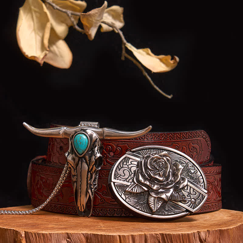 Practical DIY Hidden Knife Buckle Turquoise Longhorn Bull Pendant Bundle Set (Pre-Sale)