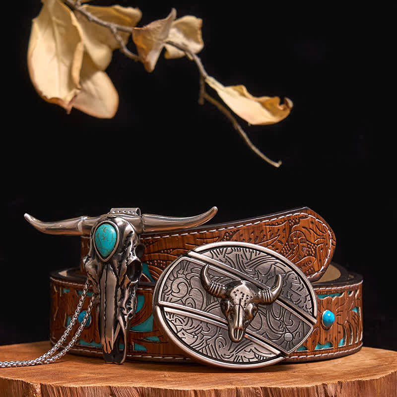 Practical DIY Hidden Knife Buckle Turquoise Longhorn Bull Pendant Bundle Set (Pre-Sale)