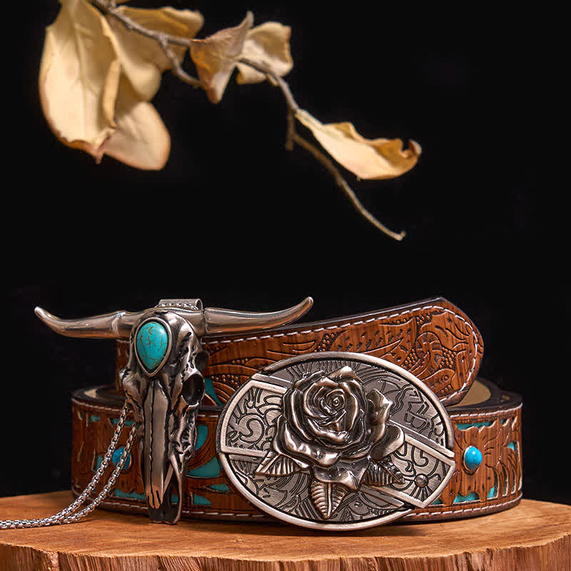 Practical DIY Hidden Knife Buckle Turquoise Longhorn Bull Pendant Bundle Set (Pre-Sale)