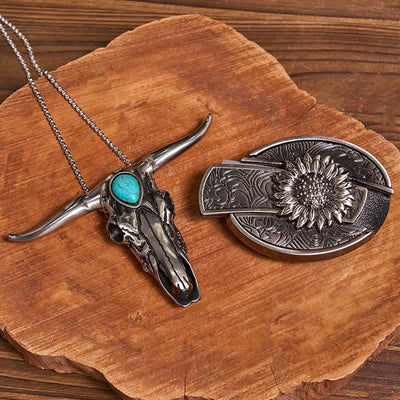 Practical DIY Hidden Knife Buckle Turquoise Longhorn Bull Pendant Bundle Set (Pre-Sale)