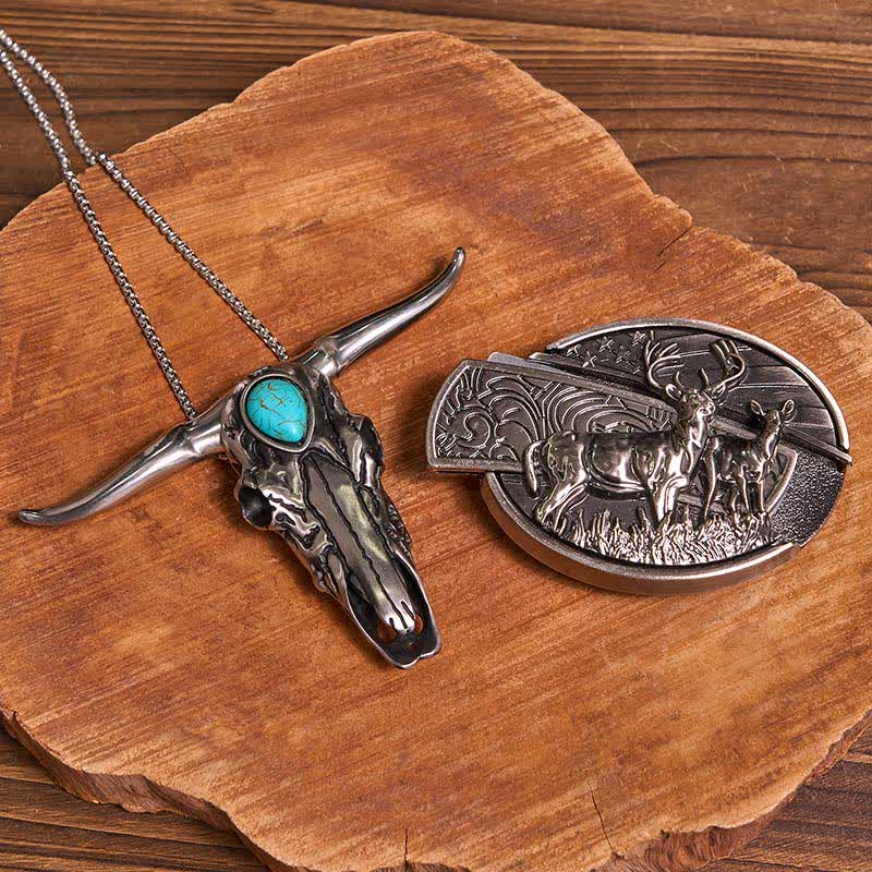 Practical DIY Hidden Knife Buckle Turquoise Longhorn Bull Pendant Bundle Set (Pre-Sale)